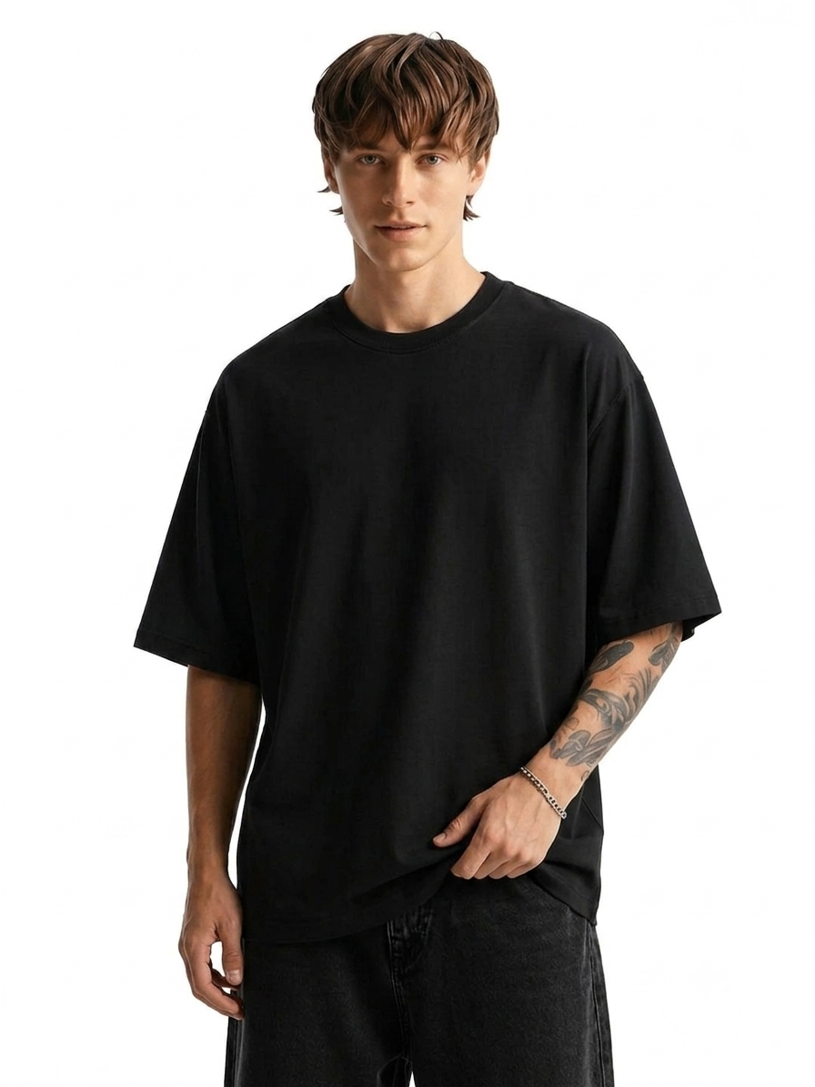 Thenixa Oversized White Tiger Graphic Print Black T-Shirt (Drop Shoulder)