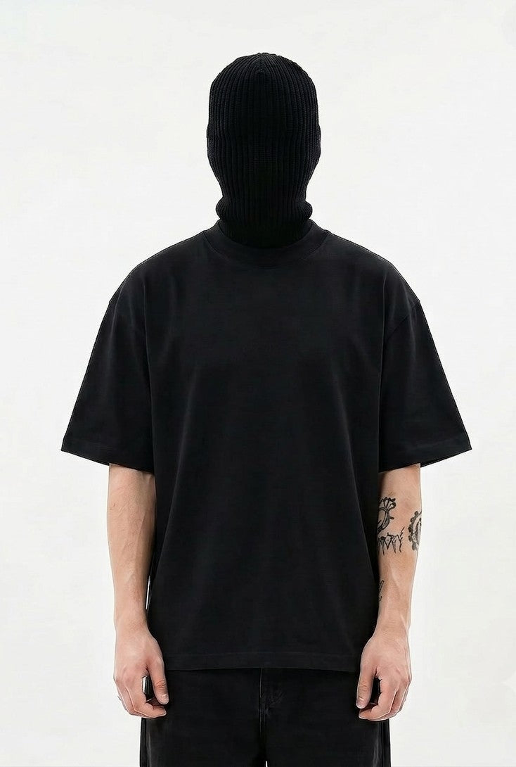 Thenixa Oversized White Tiger Graphic Print Black T-Shirt (Drop Shoulder)