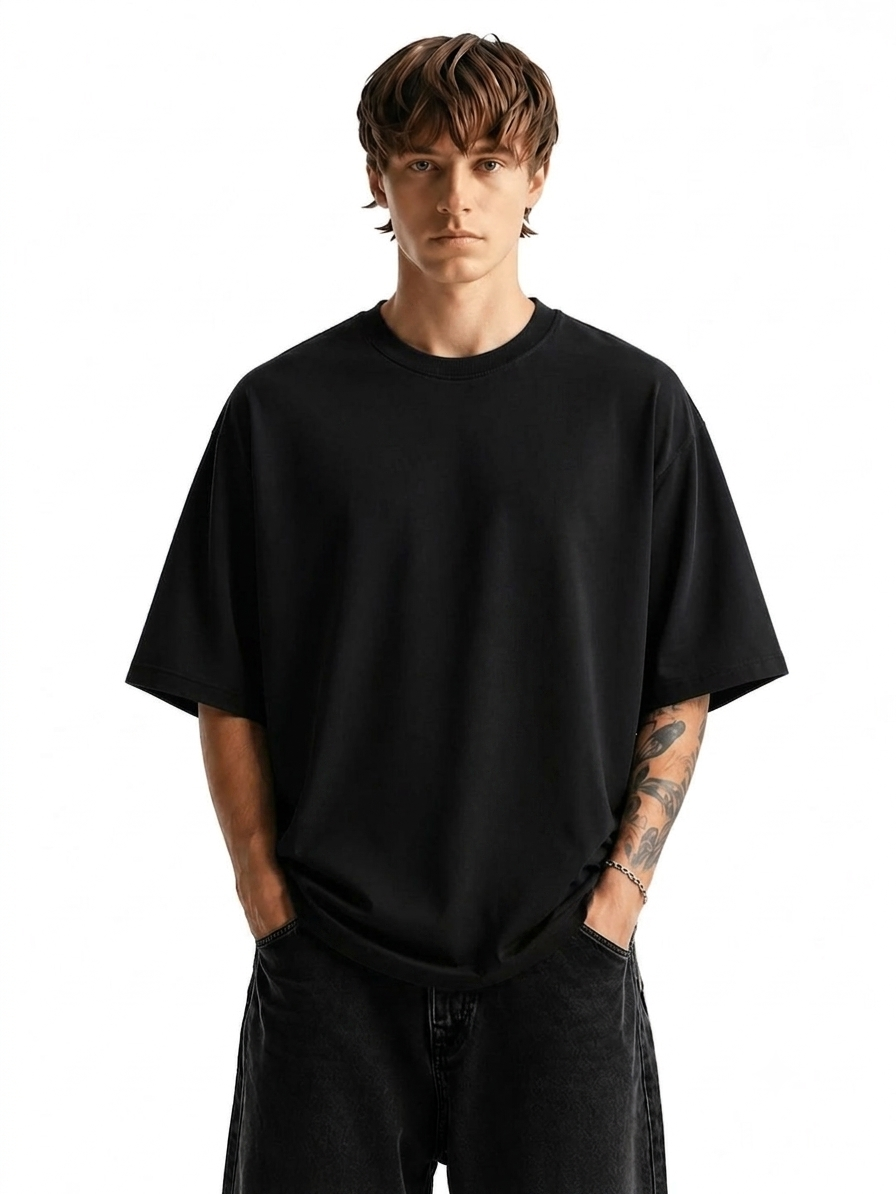 Thenixa Oversized White Tiger Graphic Print Black T-Shirt (Drop Shoulder)